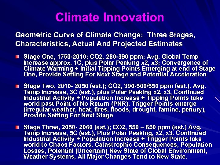 Climate Innovation Geometric Curve of Climate Change: Three Stages, Characteristics, Actual And Projected Estimates