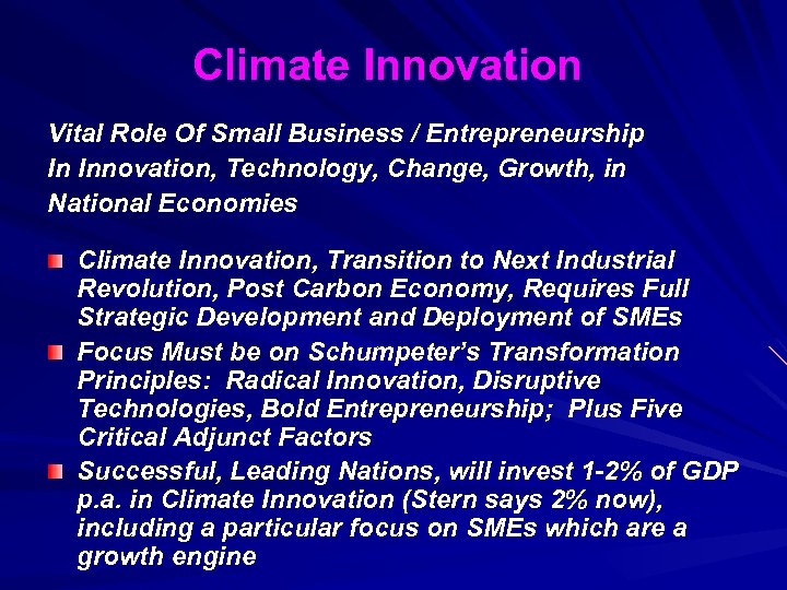 Climate Innovation Vital Role Of Small Business / Entrepreneurship In Innovation, Technology, Change, Growth,