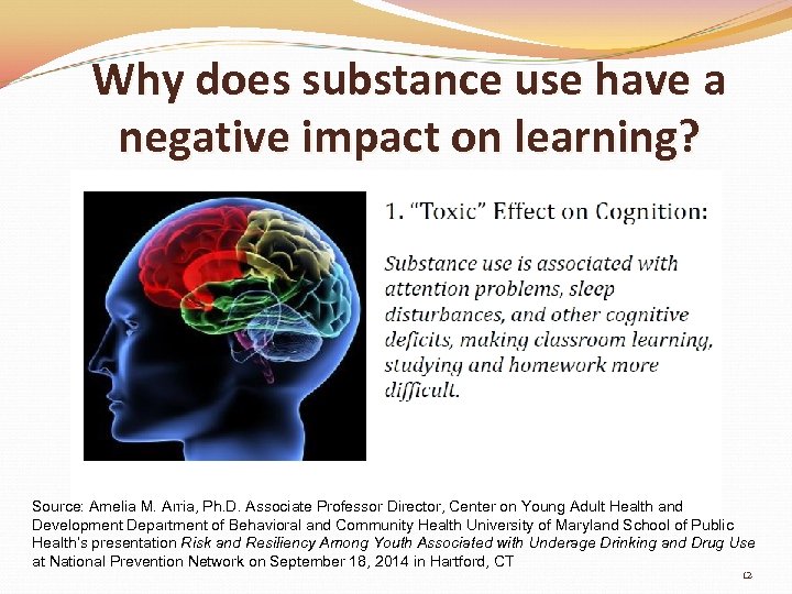 Why does substance use have a negative impact on learning? Source: Amelia M. Arria,