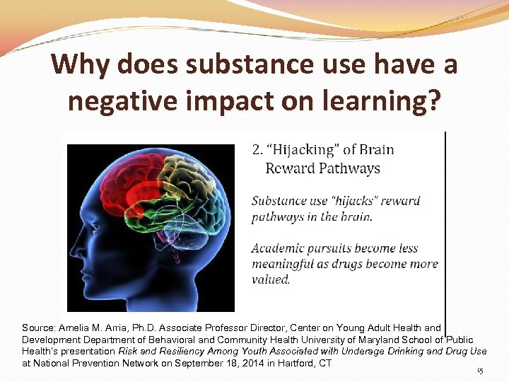 Why does substance use have a negative impact on learning? Source: Amelia M. Arria,