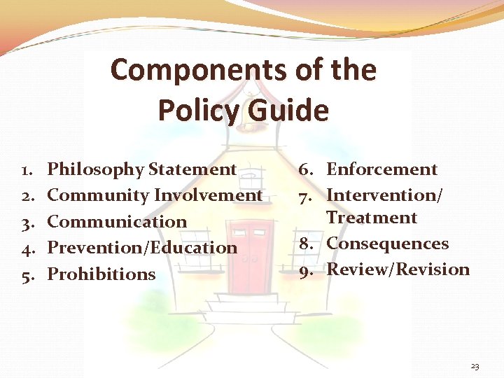 Components of the Policy Guide 1. 2. 3. 4. 5. Philosophy Statement Community Involvement