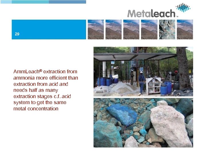 29 Amm. Leach® extraction from ammonia more efficient than extraction from acid and needs
