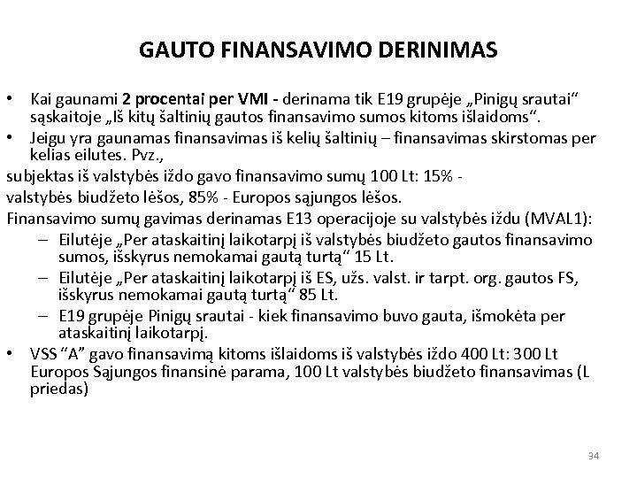 GAUTO FINANSAVIMO DERINIMAS • Kai gaunami 2 procentai per VMI - derinama tik E