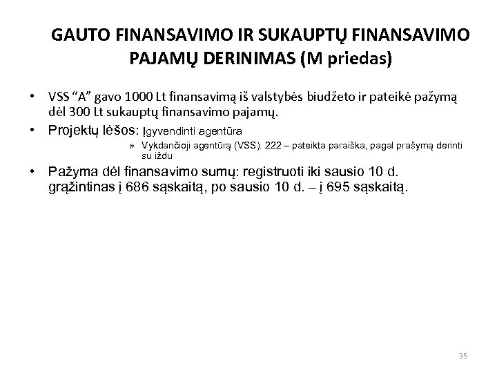GAUTO FINANSAVIMO IR SUKAUPTŲ FINANSAVIMO PAJAMŲ DERINIMAS (M priedas) • VSS “A” gavo 1000