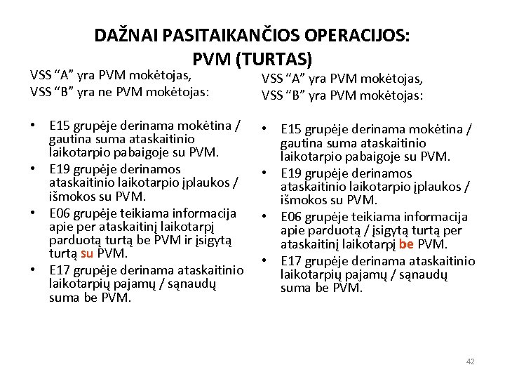 DAŽNAI PASITAIKANČIOS OPERACIJOS: PVM (TURTAS) VSS “A” yra PVM mokėtojas, VSS “B” yra ne