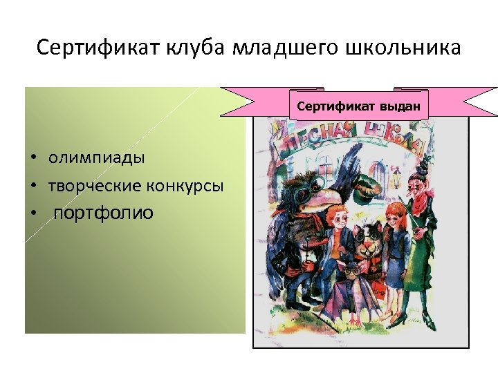 Сертификат клуба младшего школьника Сертификат выдан • олимпиады • творческие конкурсы • портфолио 