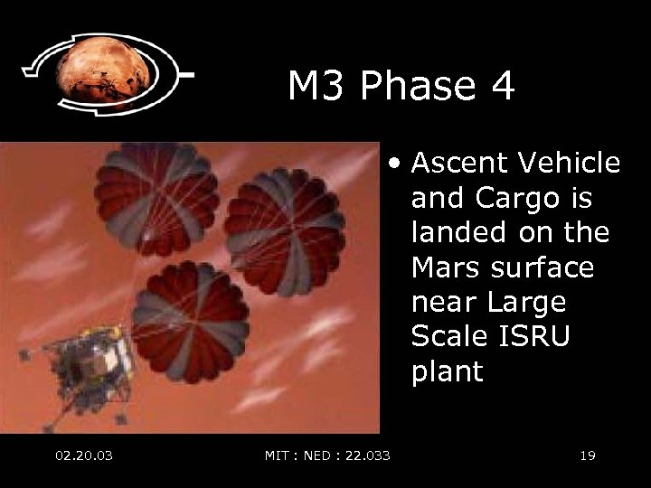M 3 Phase 4 • Ascent Vehicle and Cargo is landed on the Mars