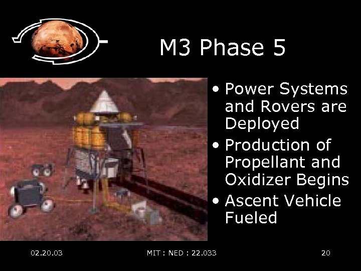 M 3 Phase 5 • Power Systems and Rovers are Deployed • Production of