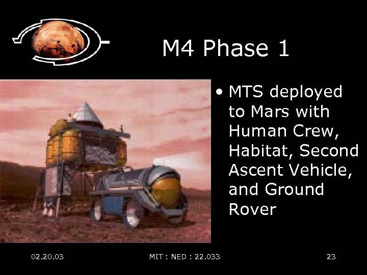 M 4 Phase 1 • MTS deployed to Mars with Human Crew, Habitat, Second