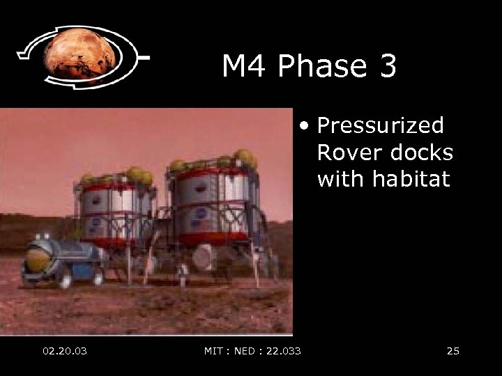 M 4 Phase 3 • Pressurized Rover docks with habitat 02. 20. 03 MIT