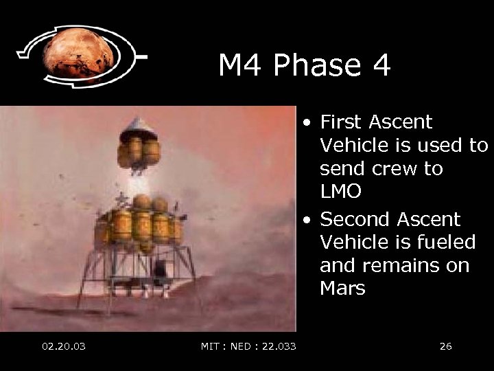 M 4 Phase 4 • First Ascent Vehicle is used to send crew to