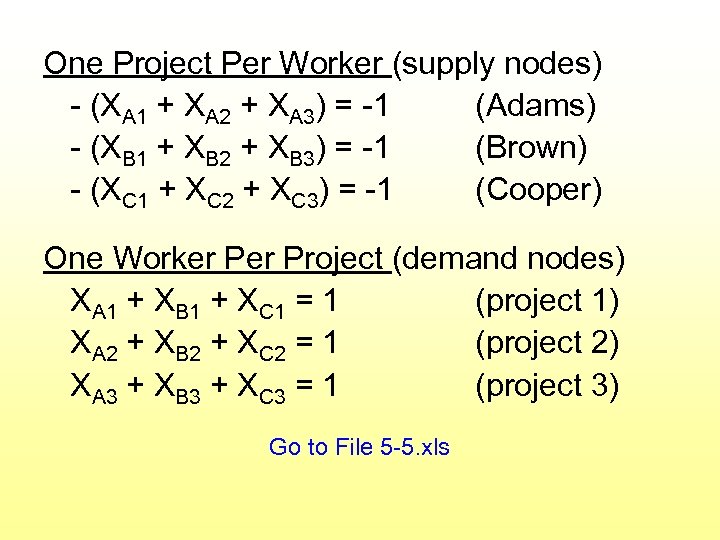 One Project Per Worker (supply nodes) - (XA 1 + XA 2 + XA