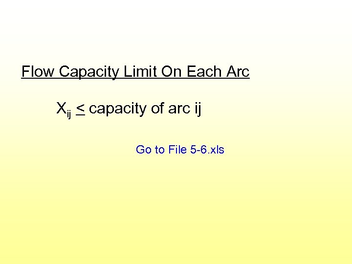 Flow Capacity Limit On Each Arc Xij < capacity of arc ij Go to