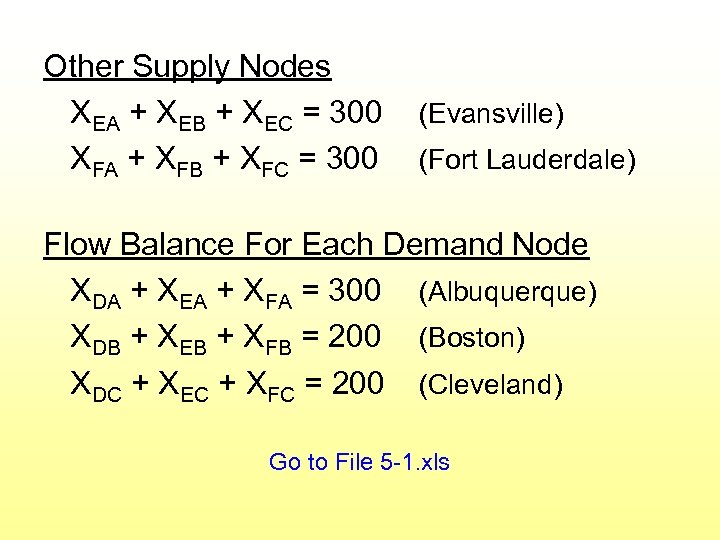 Other Supply Nodes XEA + XEB + XEC = 300 XFA + XFB +