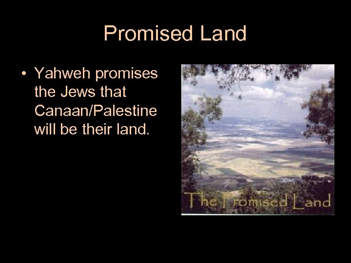 Promised Land • Yahweh promises the Jews that Canaan/Palestine will be their land. 