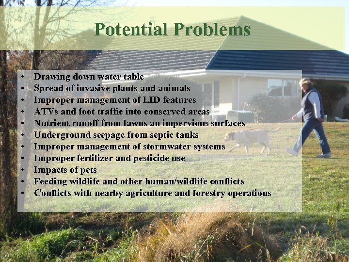 Potential Problems • • • Drawing down water table Spread of invasive plants and