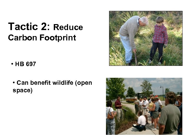 Tactic 2: Reduce Carbon Footprint • HB 697 • Can benefit wildlife (open space)