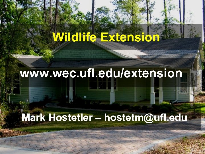 Wildlife Extension www. wec. ufl. edu/extension Mark Hostetler – hostetm@ufl. edu 