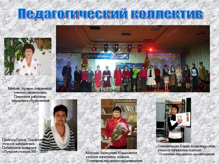 Мавьян Аракси Андреевна, учитель математики, Почетный работник народного образования Пальчук Гузель Талгатовна, учитель математики,