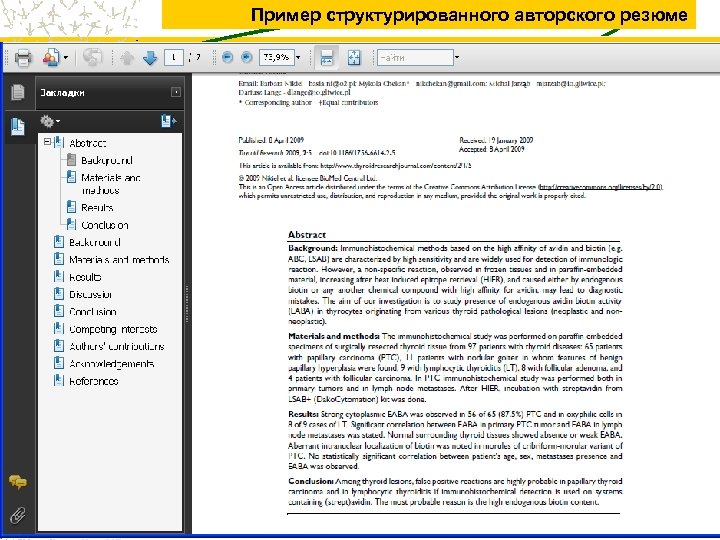 Пример структурированного авторского резюме 