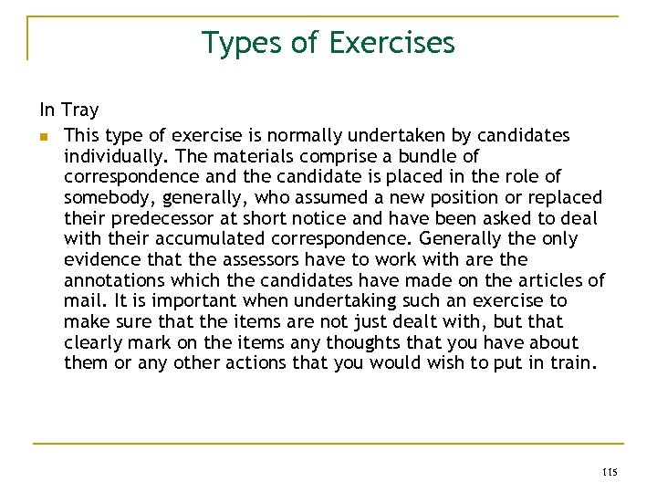 Types of Exercises In Tray n This type of exercise is normally undertaken by