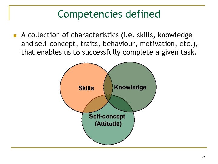 Competencies defined n A collection of characteristics (i. e. skills, knowledge and self-concept, traits,