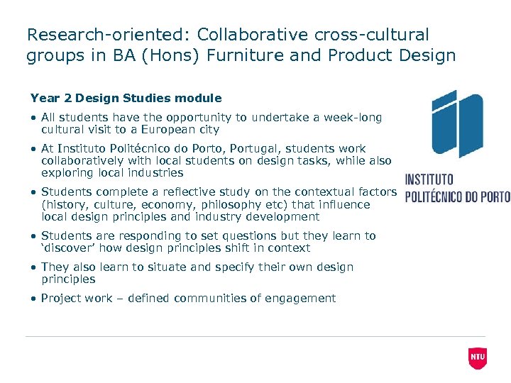 Research-oriented: Collaborative cross-cultural groups in BA (Hons) Furniture and Product Design Year 2 Design