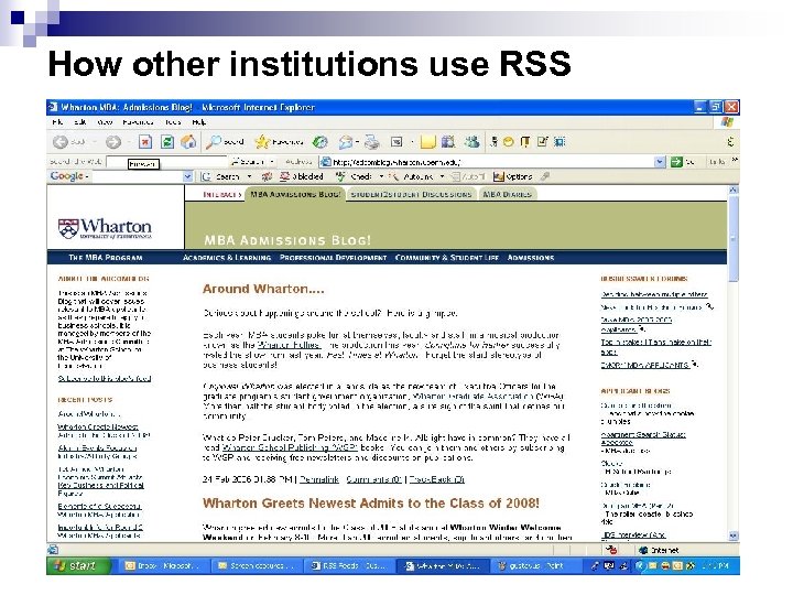 How other institutions use RSS 
