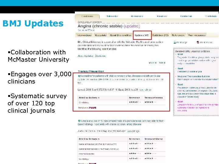 BMJ Updates §Collaboration with Mc. Master University §Engages over 3, 000 clinicians §Systematic survey