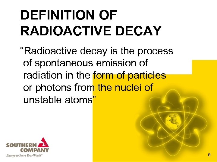 DEFINITION OF RADIOACTIVE DECAY “Radioactive decay is the process of spontaneous emission of radiation