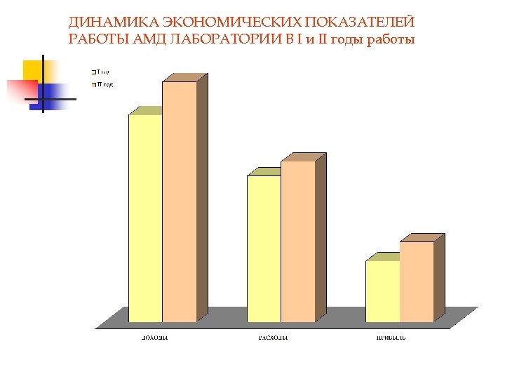 ДИНАМИКА ЭКОНОМИЧЕСКИХ ПОКАЗАТЕЛЕЙ РАБОТЫ АМД ЛАБОРАТОРИИ В I и II годы работы 
