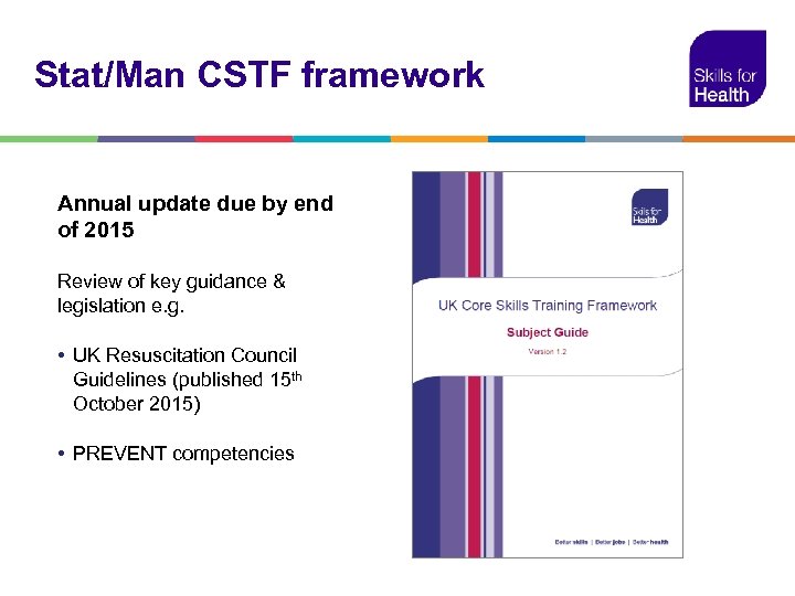 Stat/Man CSTF framework Annual update due by end of 2015 Review of key guidance