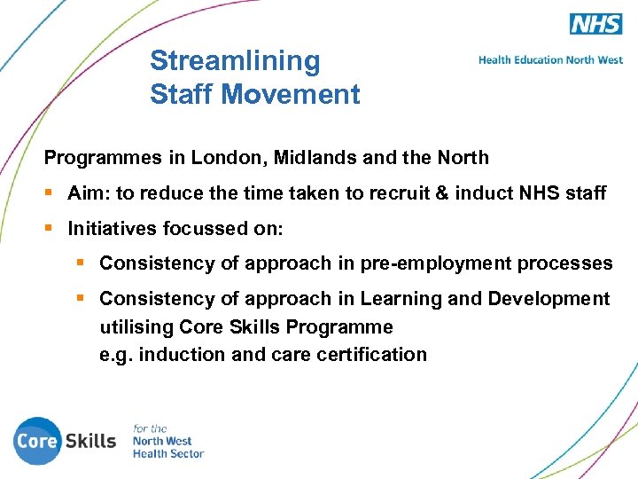 Streamlining Staff Movement Programmes in London, Midlands and the North § Aim: to reduce