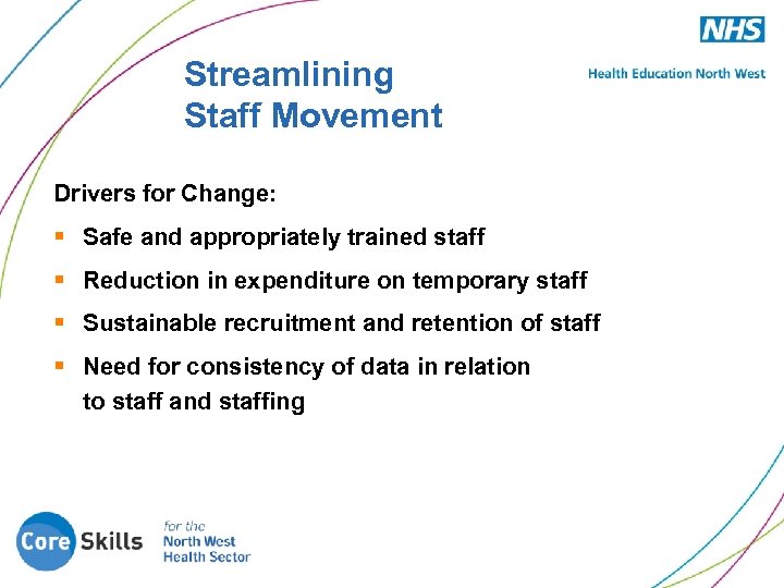 Streamlining Staff Movement Drivers for Change: § Safe and appropriately trained staff § Reduction