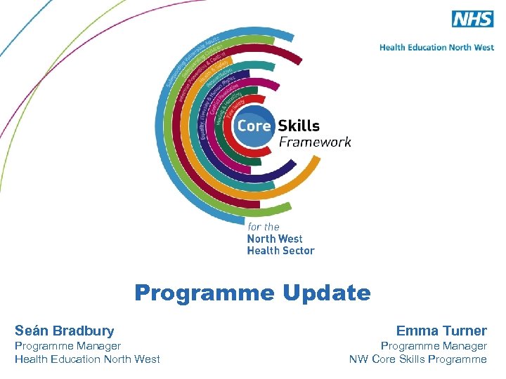 Programme Update Seán Bradbury Programme Manager Health Education North West Emma Turner Programme Manager