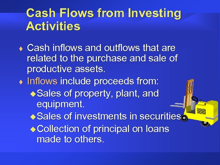 Cash Flows from Investing Activities t t Cash inflows and outflows that are related