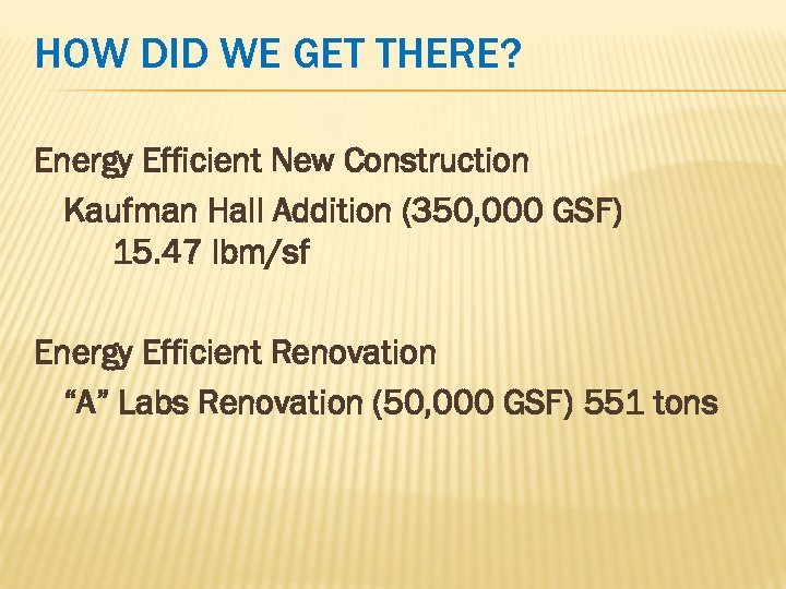 HOW DID WE GET THERE? Energy Efficient New Construction Kaufman Hall Addition (350, 000