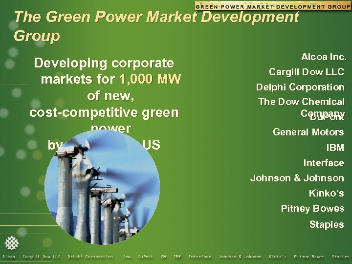 The Green Power Market Development Group Developing corporate markets for 1, 000 MW of