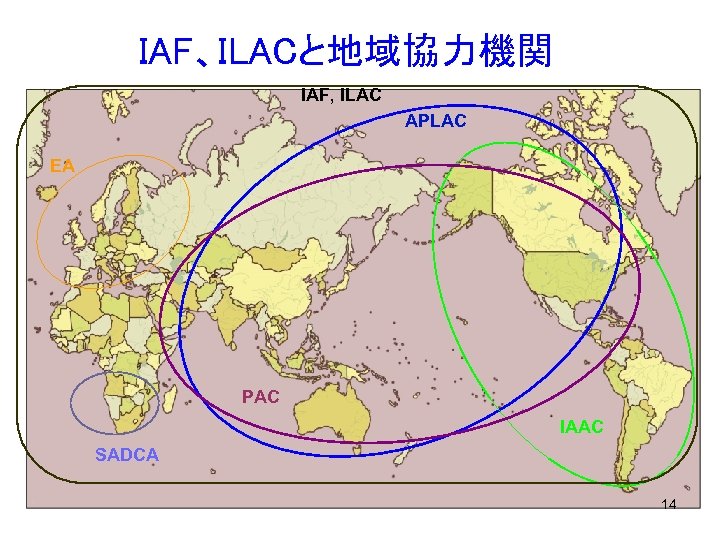 IAF、ILACと地域協力機関 IAF, ILAC APLAC EA PAC IAAC SADCA 14 