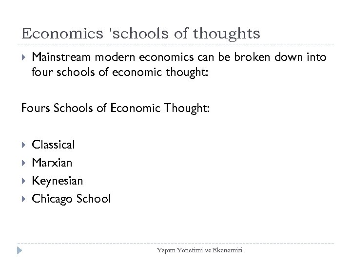 Economics 'schools of thoughts Mainstream modern economics can be broken down into four schools