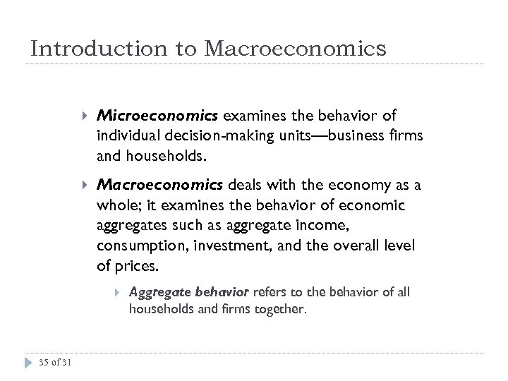 Introduction to Macroeconomics Microeconomics examines the behavior of individual decision-making units—business firms and households.