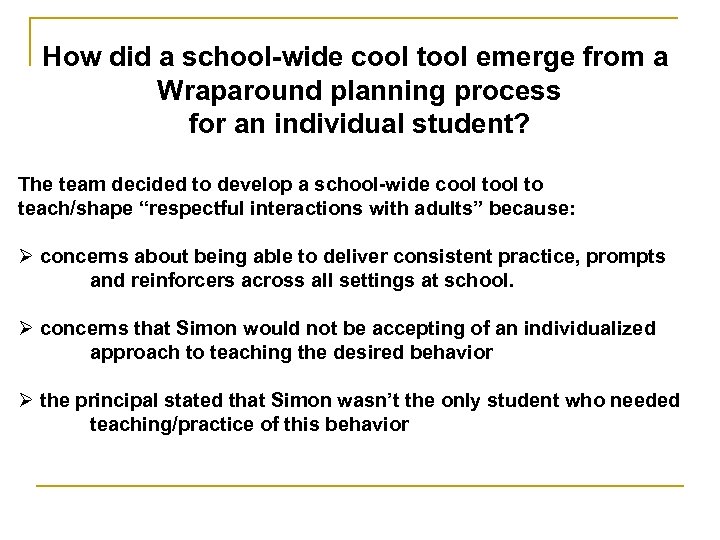 How did a school-wide cool tool emerge from a Wraparound planning process for an