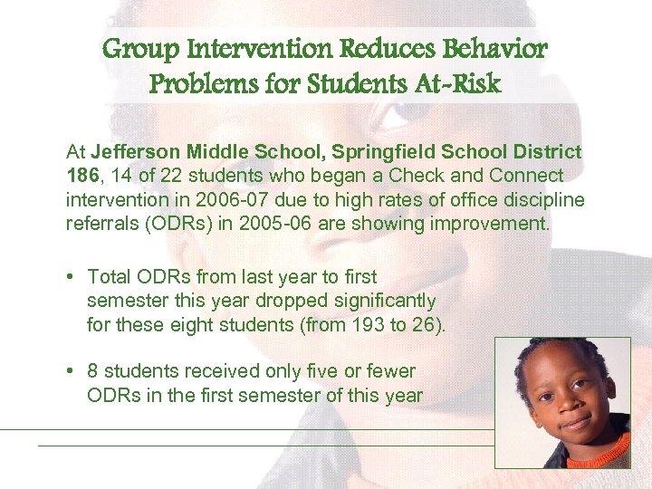 Group Intervention Reduces Behavior Problems for Students At-Risk At Jefferson Middle School, Springfield School