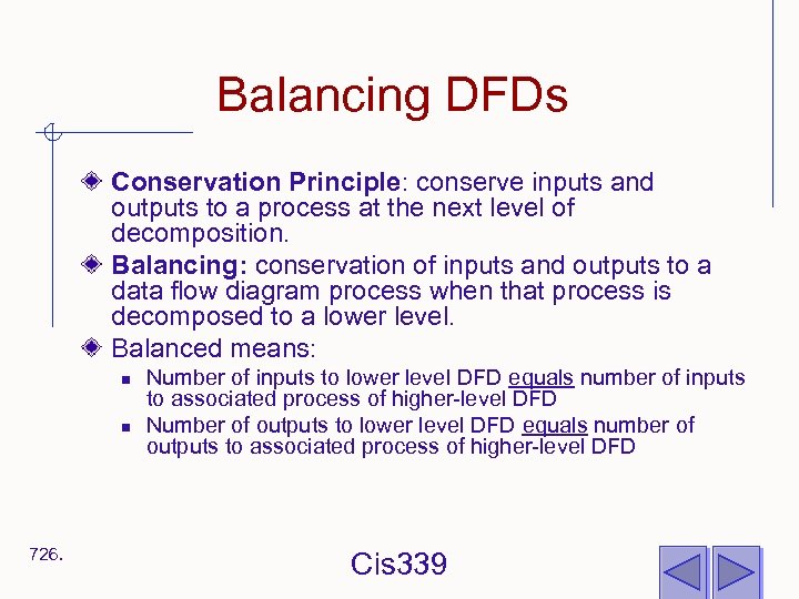 Balancing DFDs Conservation Principle: conserve inputs and outputs to a process at the next