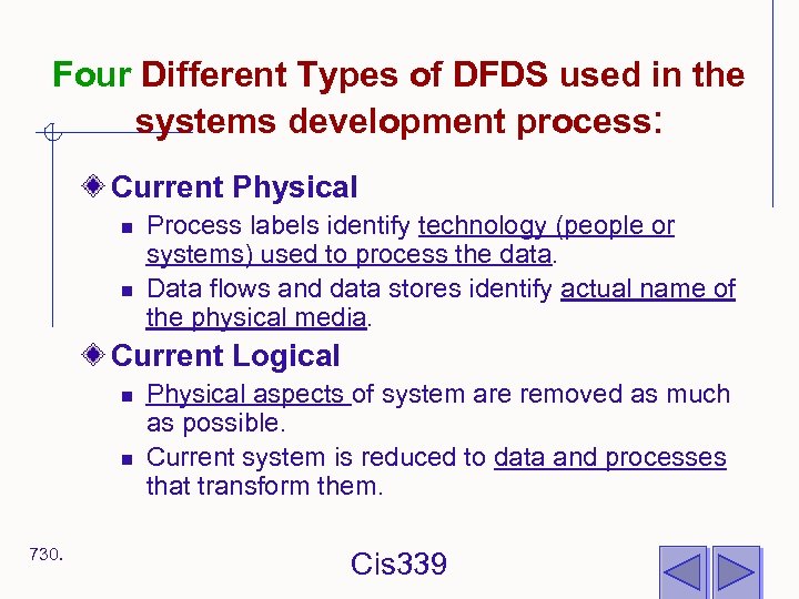 Four Different Types of DFDS used in the systems development process: Current Physical n