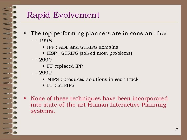 Rapid Evolvement • The top performing planners are in constant flux – 1998 •