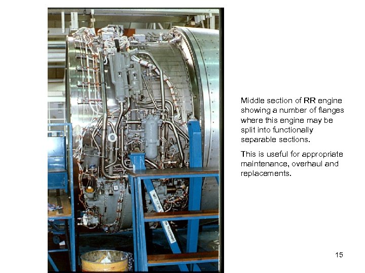 Middle section of RR engine showing a number of flanges where this engine may