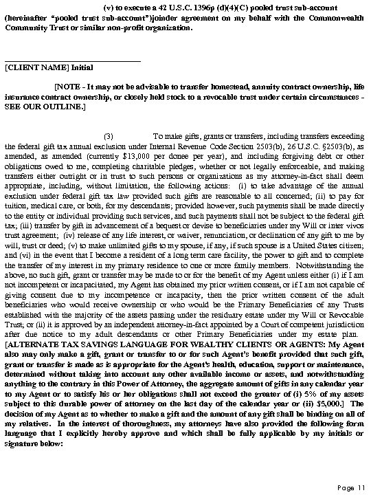(v) to execute a 42 U. S. C. 1396 p (d)(4)(C) pooled trust sub-account