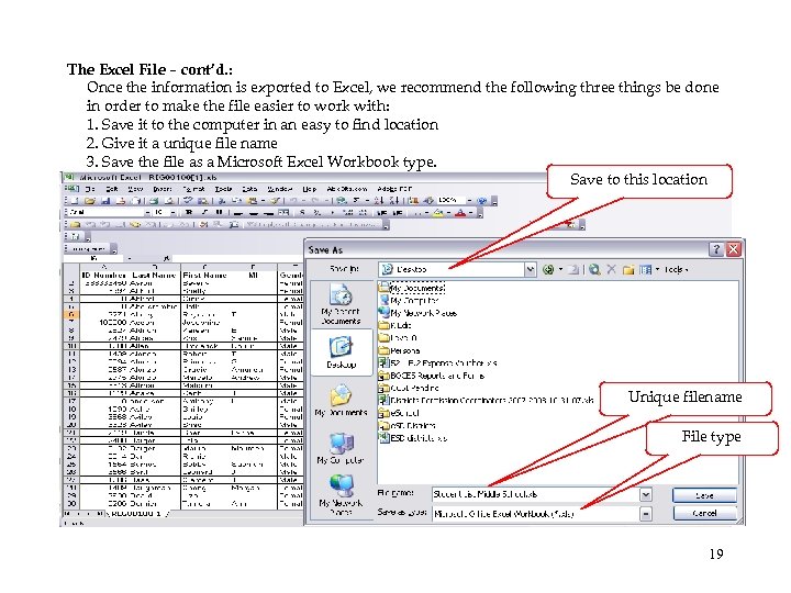 The Excel File – cont’d. : Once the information is exported to Excel, we