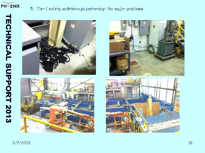 5. Tier 1 safety walkthrough yesterday: No major problems 3/7/2013 16 